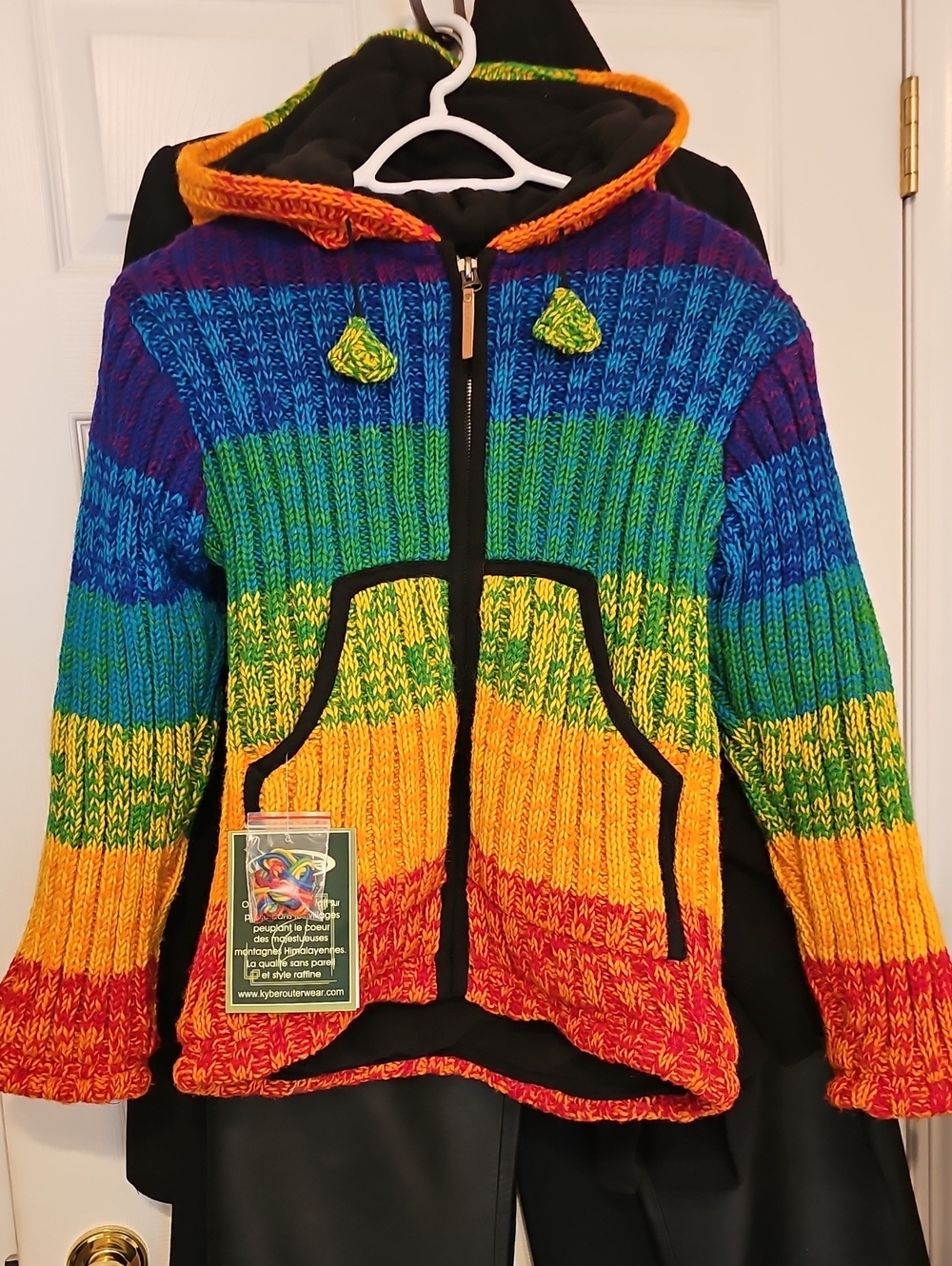 Colorful Rainbow Knit Hooded Kids Jacket - Multicolor